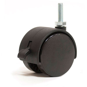 Twin Wheel Hooded Caster - 60mm-5/16" Thread - Black - Locking
